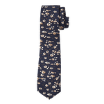 Navy with Tan and White Flowers Long Tie image number 1