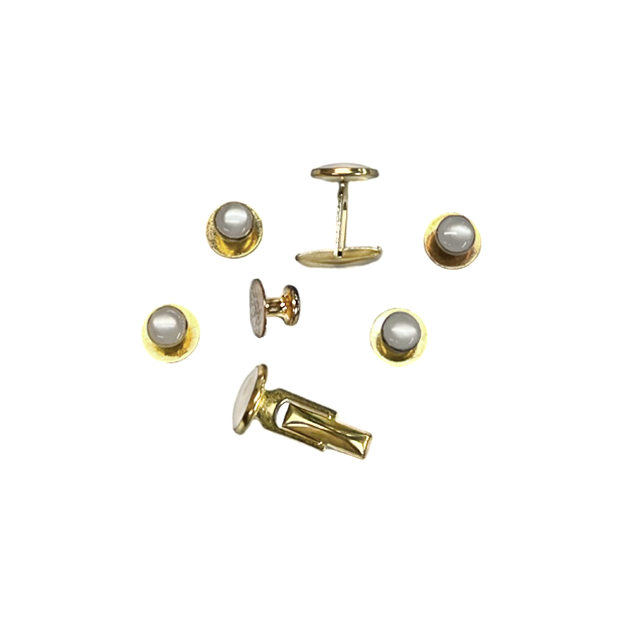 White & Gold Studs & Cufflinks image number null