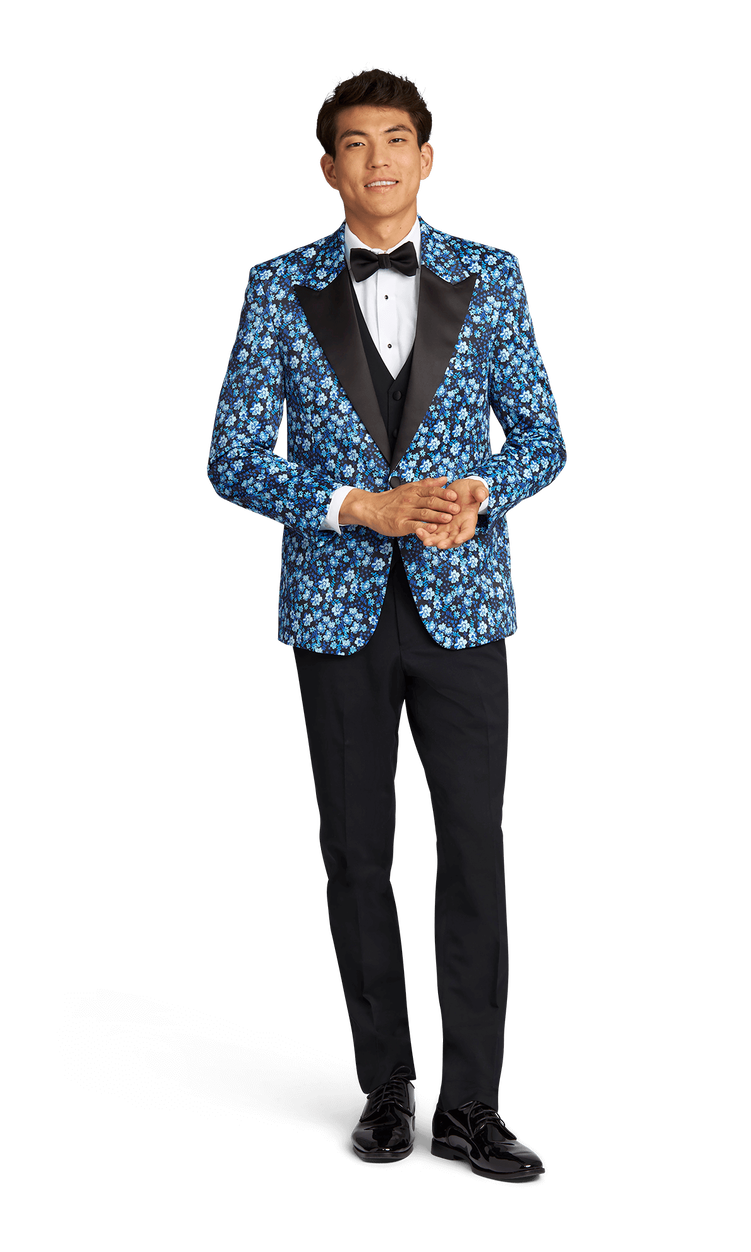 Blue Floral Tuxedo Coat image number 1