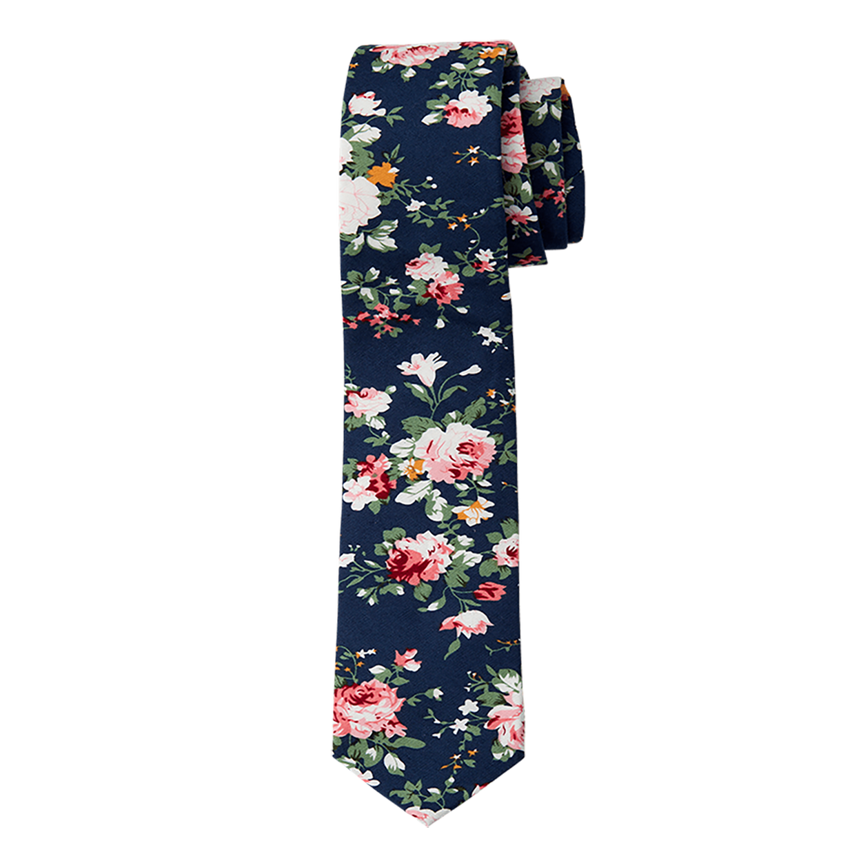 Navy Multicolored Floral Long Tie image number 1
