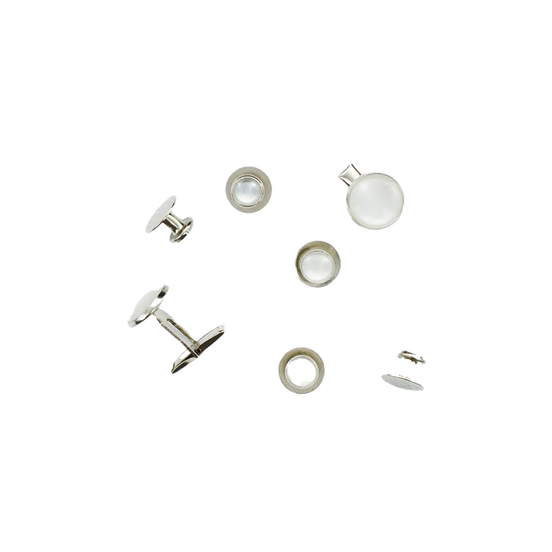 White and Silver Studs & Cufflinks
