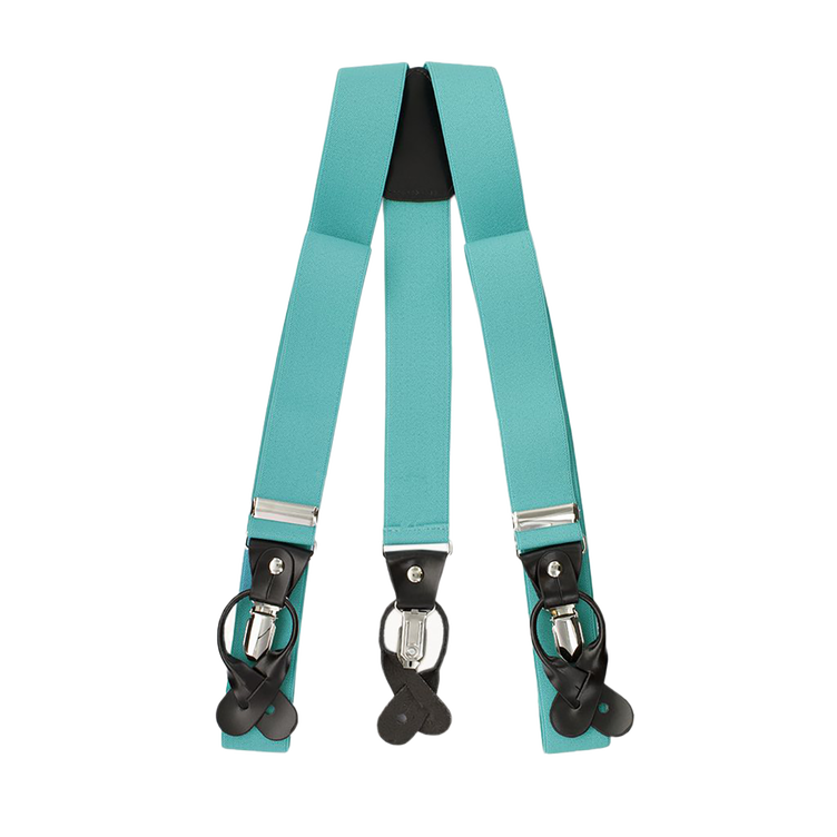 Turquoise Button And Clip Suspenders
