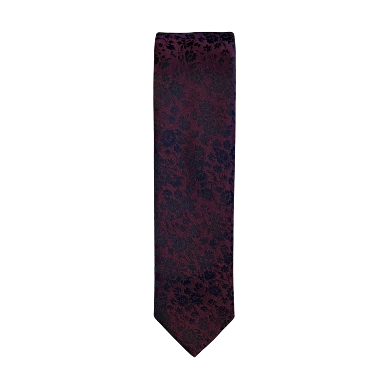 Burgundy Tonal Floral Long Tie image number 1
