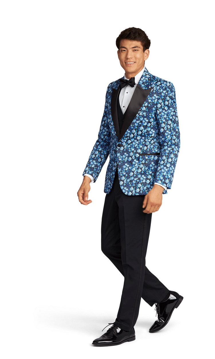 Blue Floral Tuxedo Coat image number 4