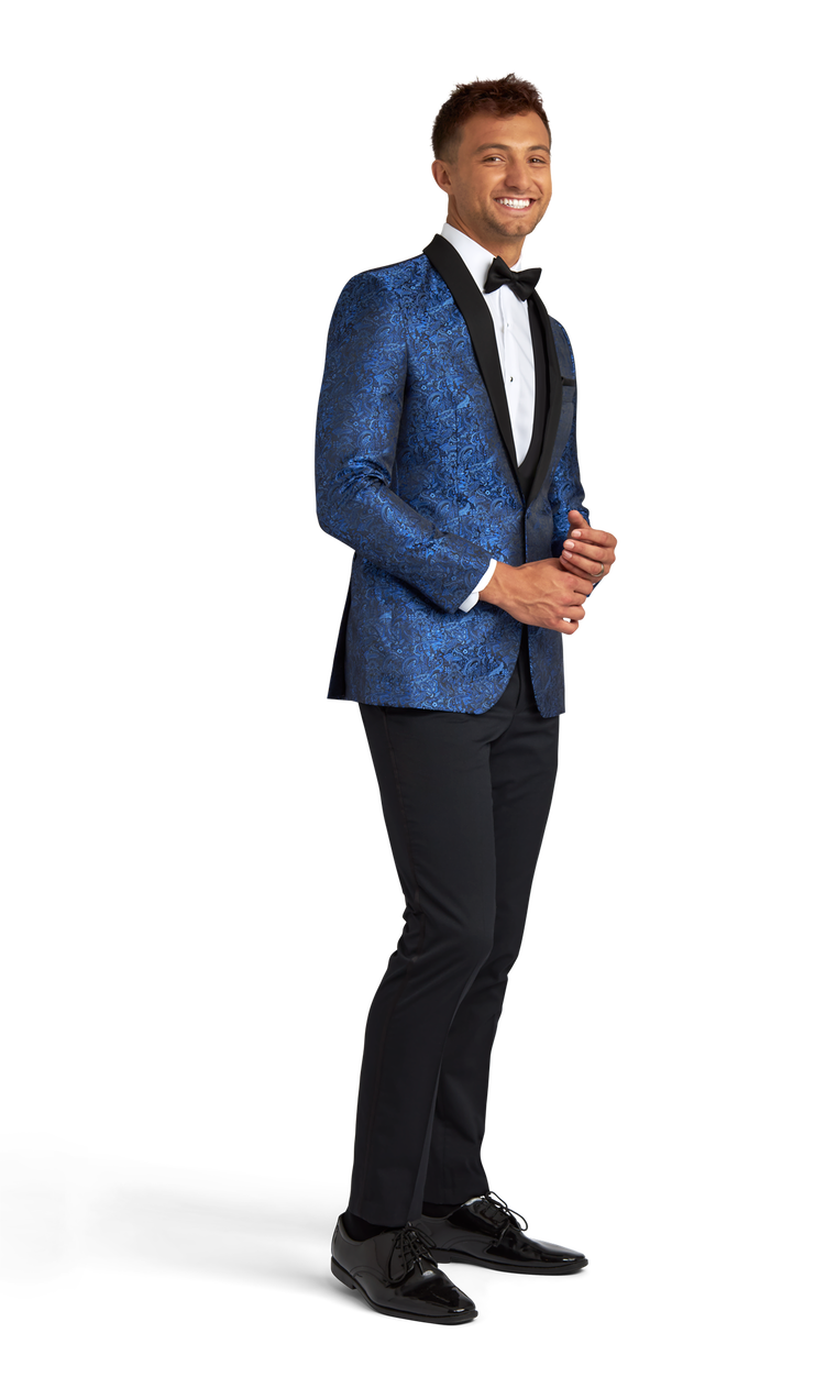 Royal Blue Paisley Shawl Lapel Coat image number 2