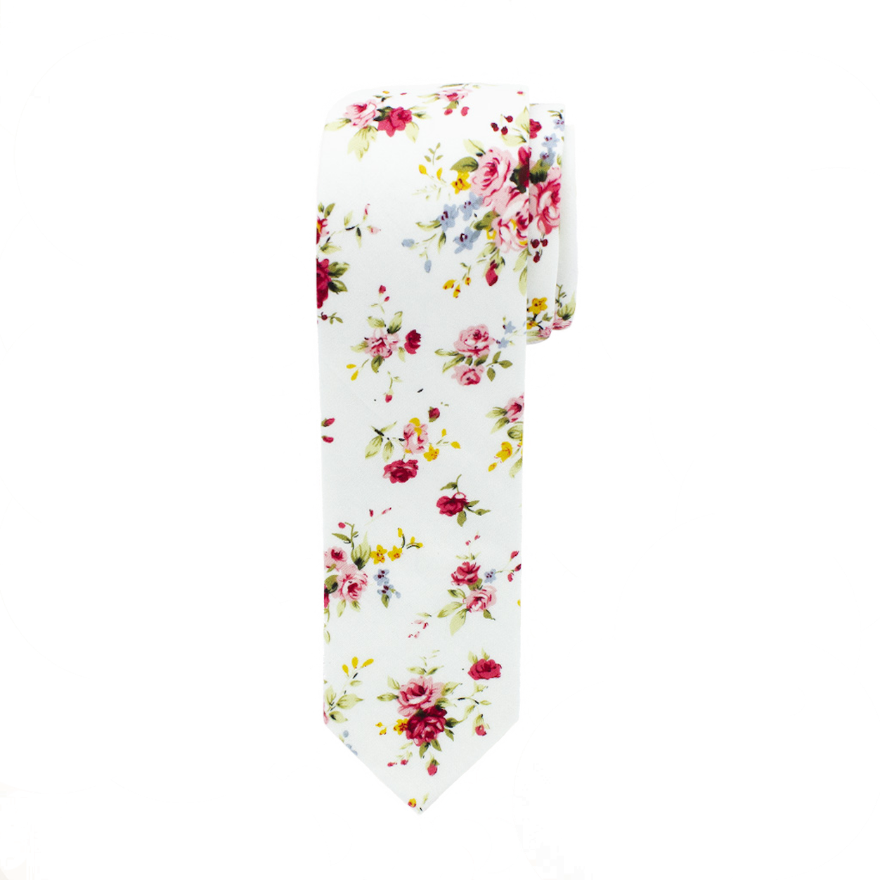 White Floral Long Tie image number 1