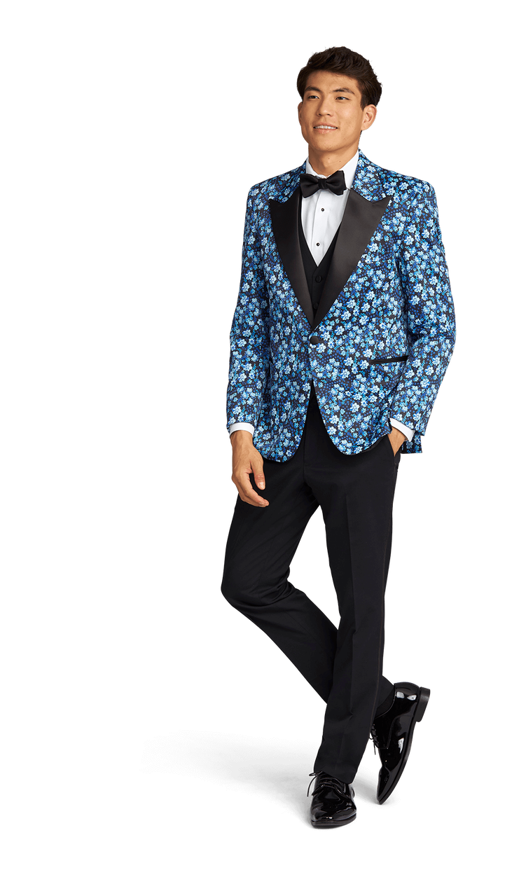 Blue Floral Tuxedo Coat image number 3
