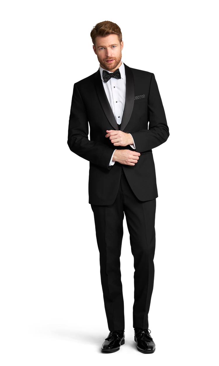 Black 1 Button Shawl Lapel Tuxedo image number 1