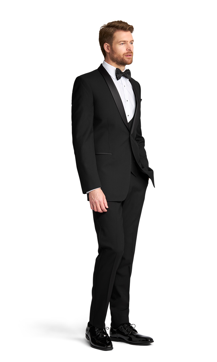Black 1 Button Shawl Lapel Tuxedo image number 4