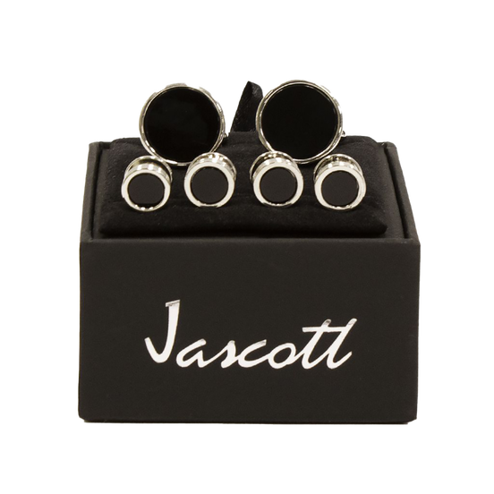 Black and Silver Studs & Cufflinks with Elegant Trim
