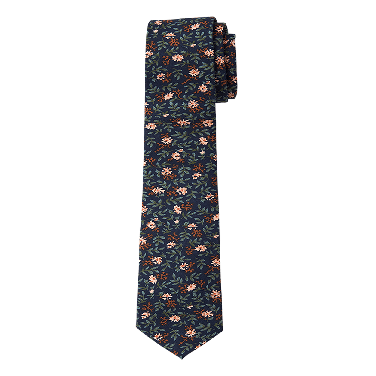 Navy and Green Leaf and Floral Long Tie image number null