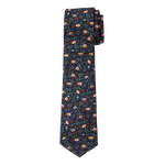 Navy and Green Leaf and Floral Long Tie image number null