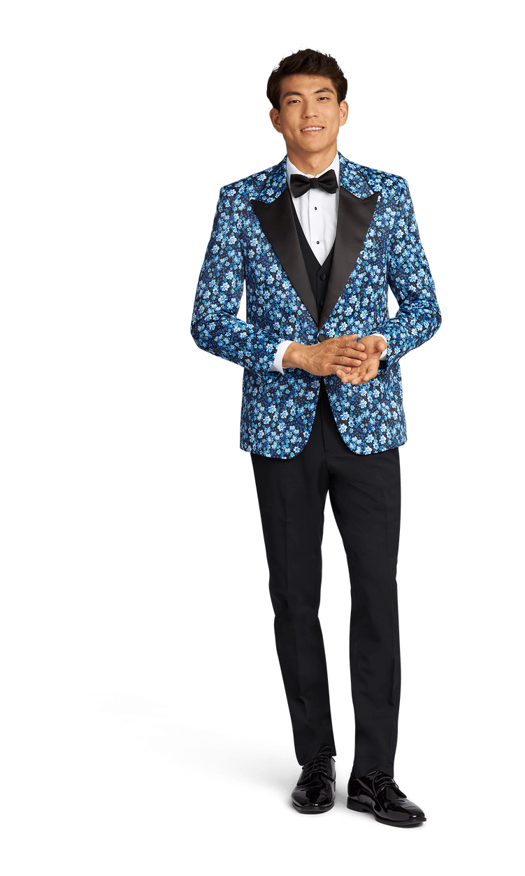 Blue Floral Tuxedo Coat image number 1