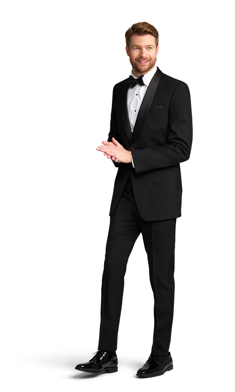Black 1 Button Shawl Lapel Tuxedo image number 2