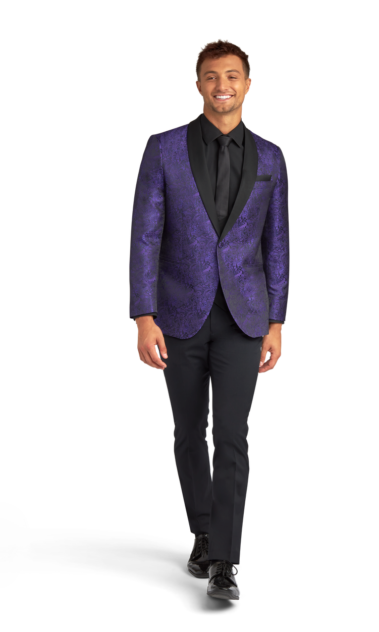 Purple Paisley Shawl Lapel Coat image number 1