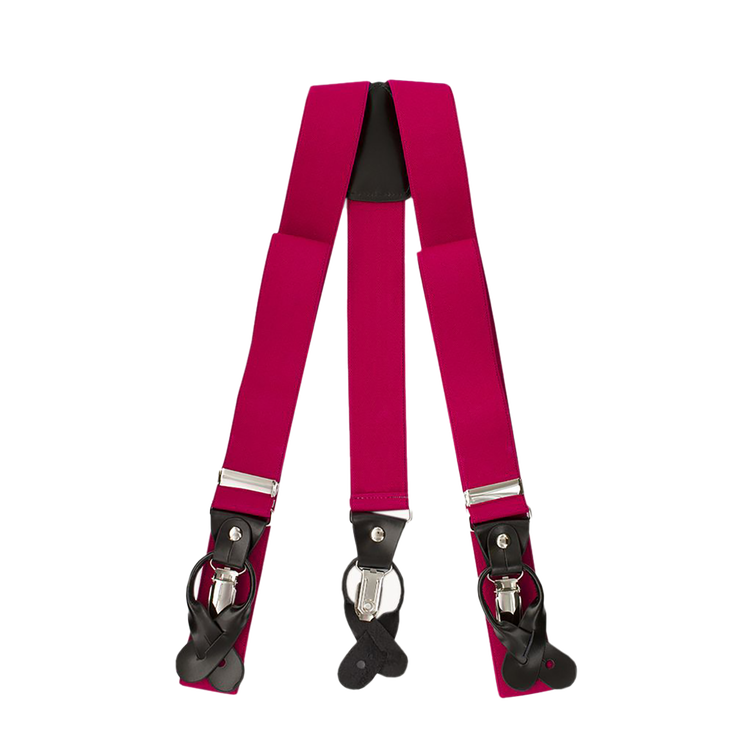 Hot Pink Suspenders with Button And Clip Fasteners