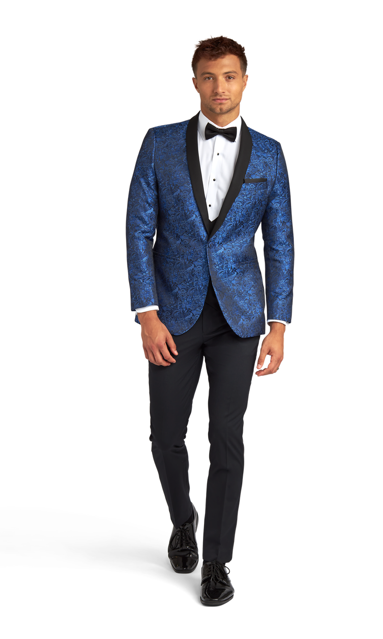 Royal Blue Paisley Shawl Lapel Coat image number 4