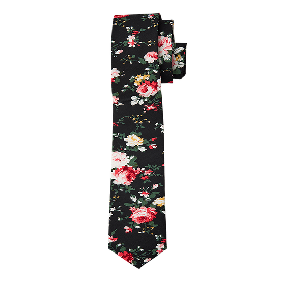Black with Multicolored Floral Long Tie