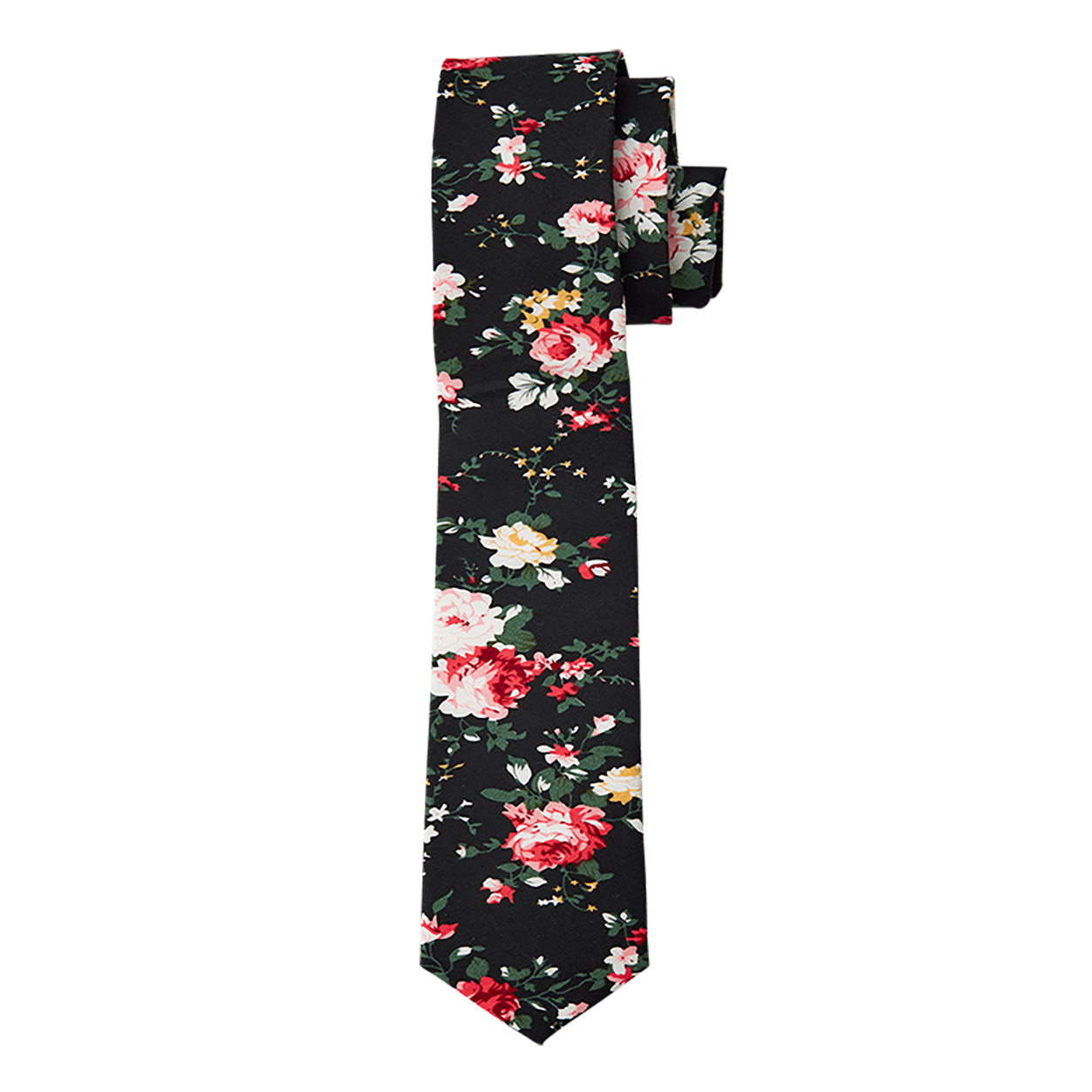 Black with Multicolored Floral Long Tie image number null