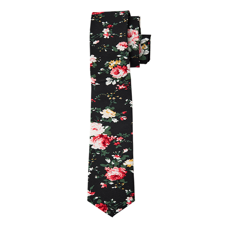 Black with Multicolored Floral Long Tie