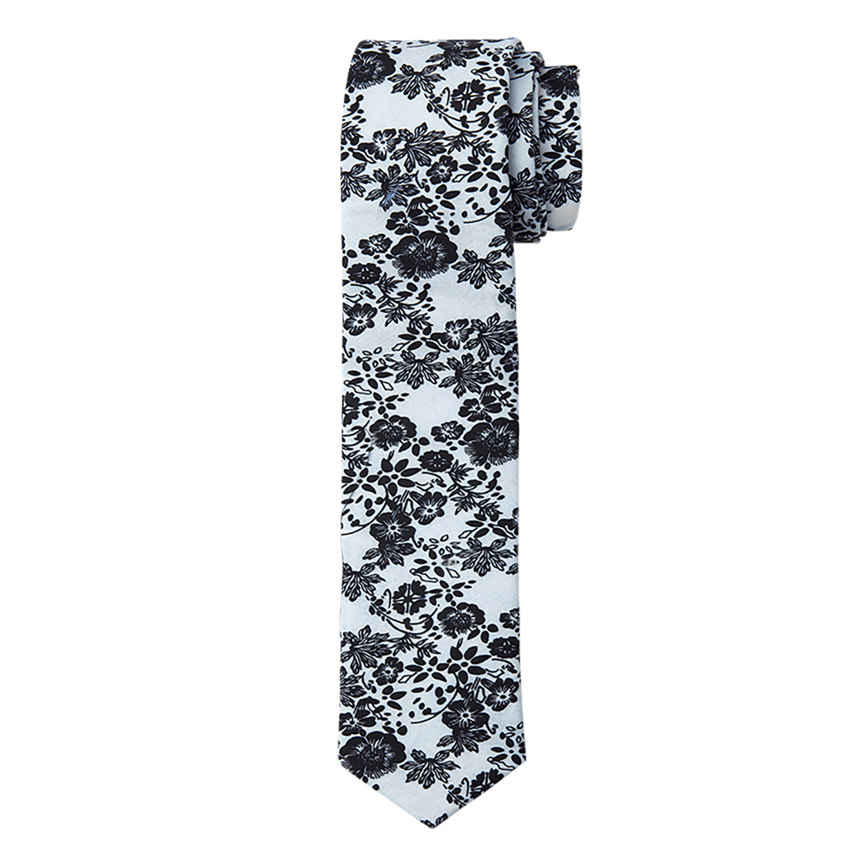 White with Navy Floral Long Tie image number 1